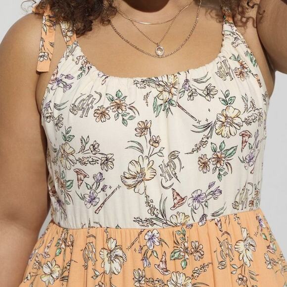 Torrid Harry Potter Maxi Dress Sorting Hat Wand Floral Slub Tiered Plus 2X - Picture 4 of 10